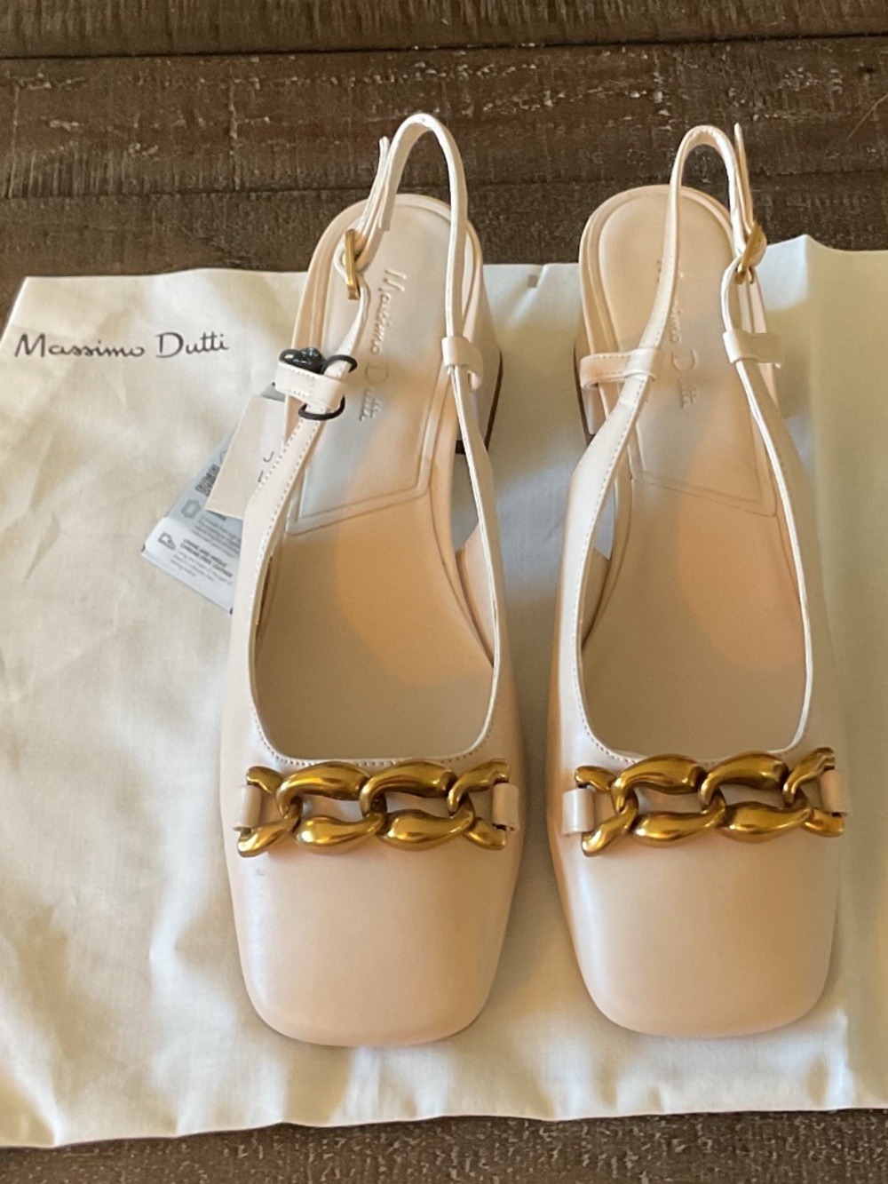 💐BNIB💐 Massimo Dutti Cream/Ecru Leather Slingback Block Heel Pumps - size 39